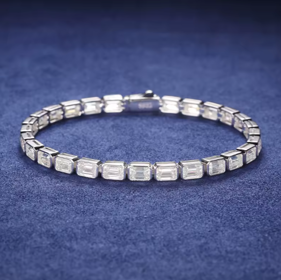 Emerald Cut Tennis Bracelet 925 Silver 5MM