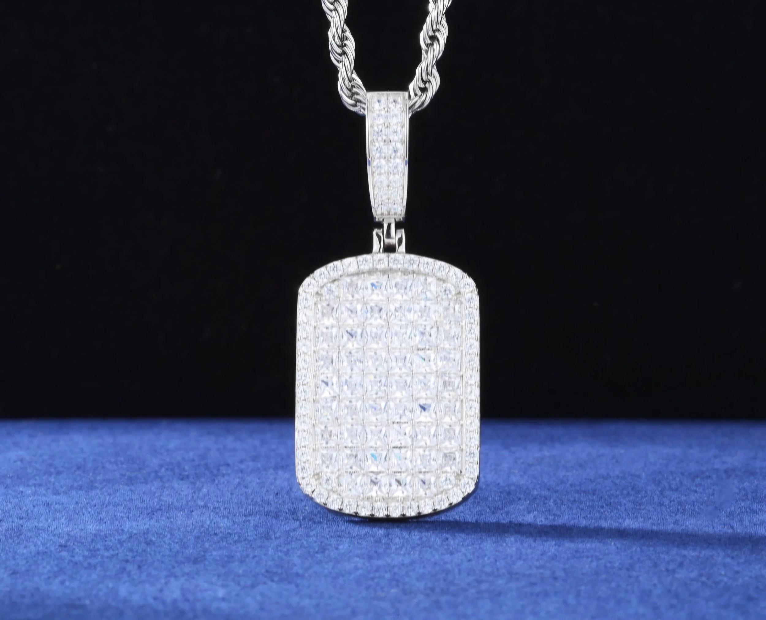 Princess Cut Dog Tag Pendant .925 Silver