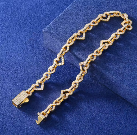 Luxury Heart Infinity Link Bracelet 925 Silver 8MM