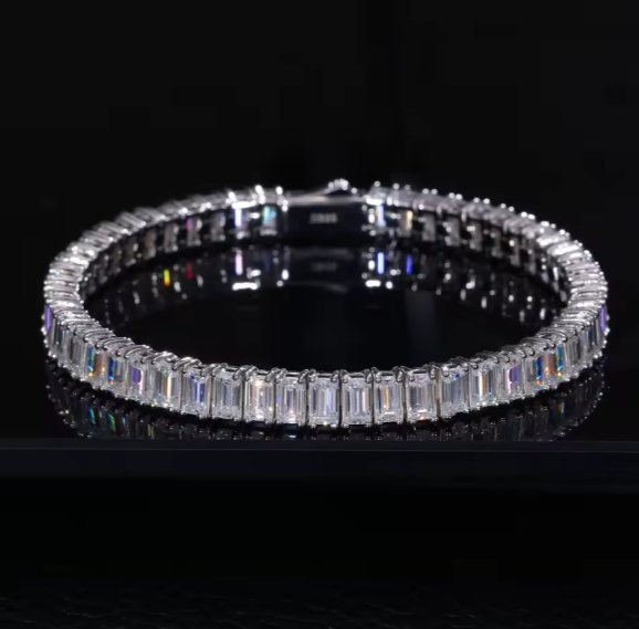 Luxury Baguette Cut Tennis Bracelet 925 Silver 3MM