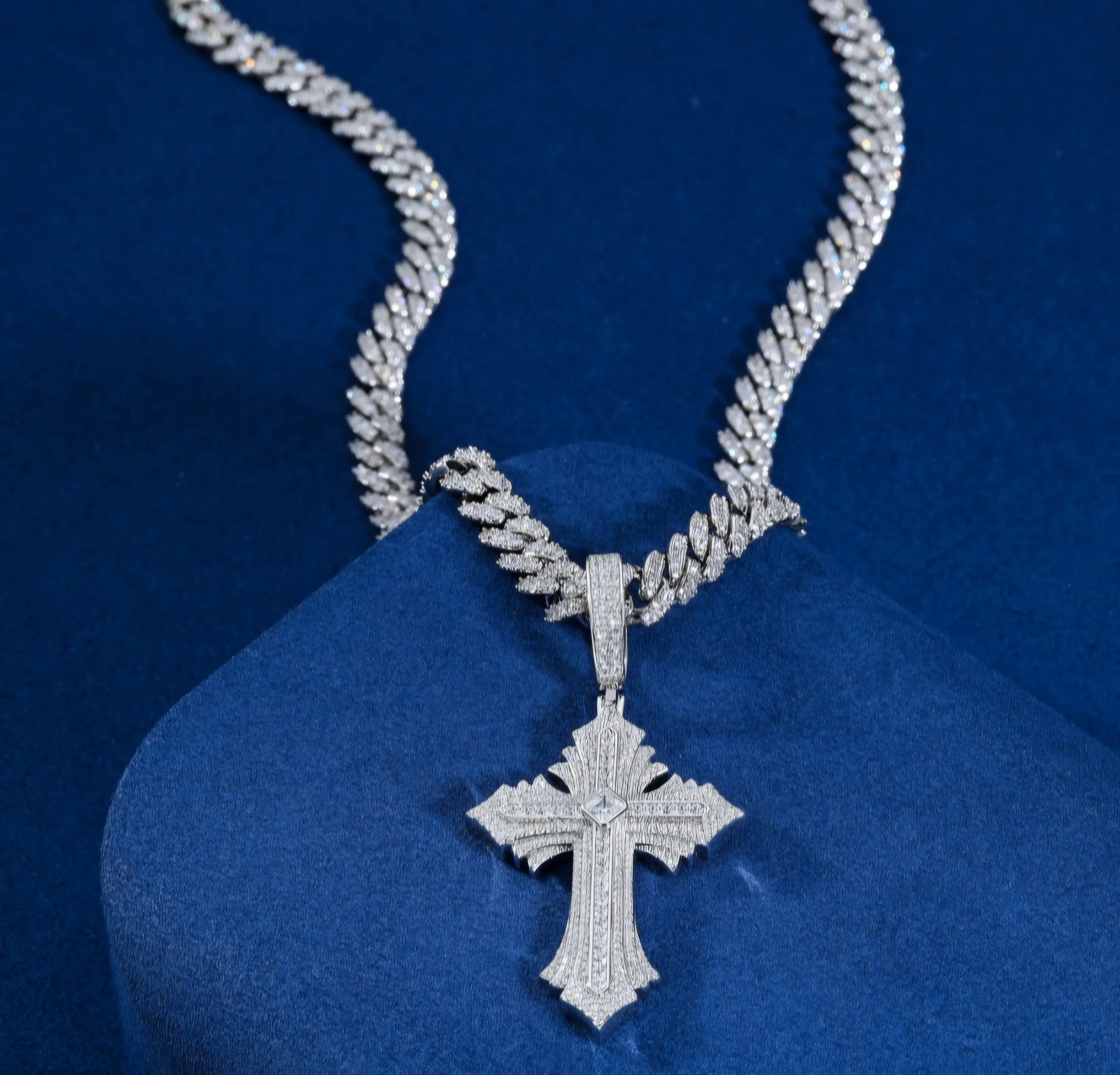 Princess Cut Cross Pendant .925 Silver