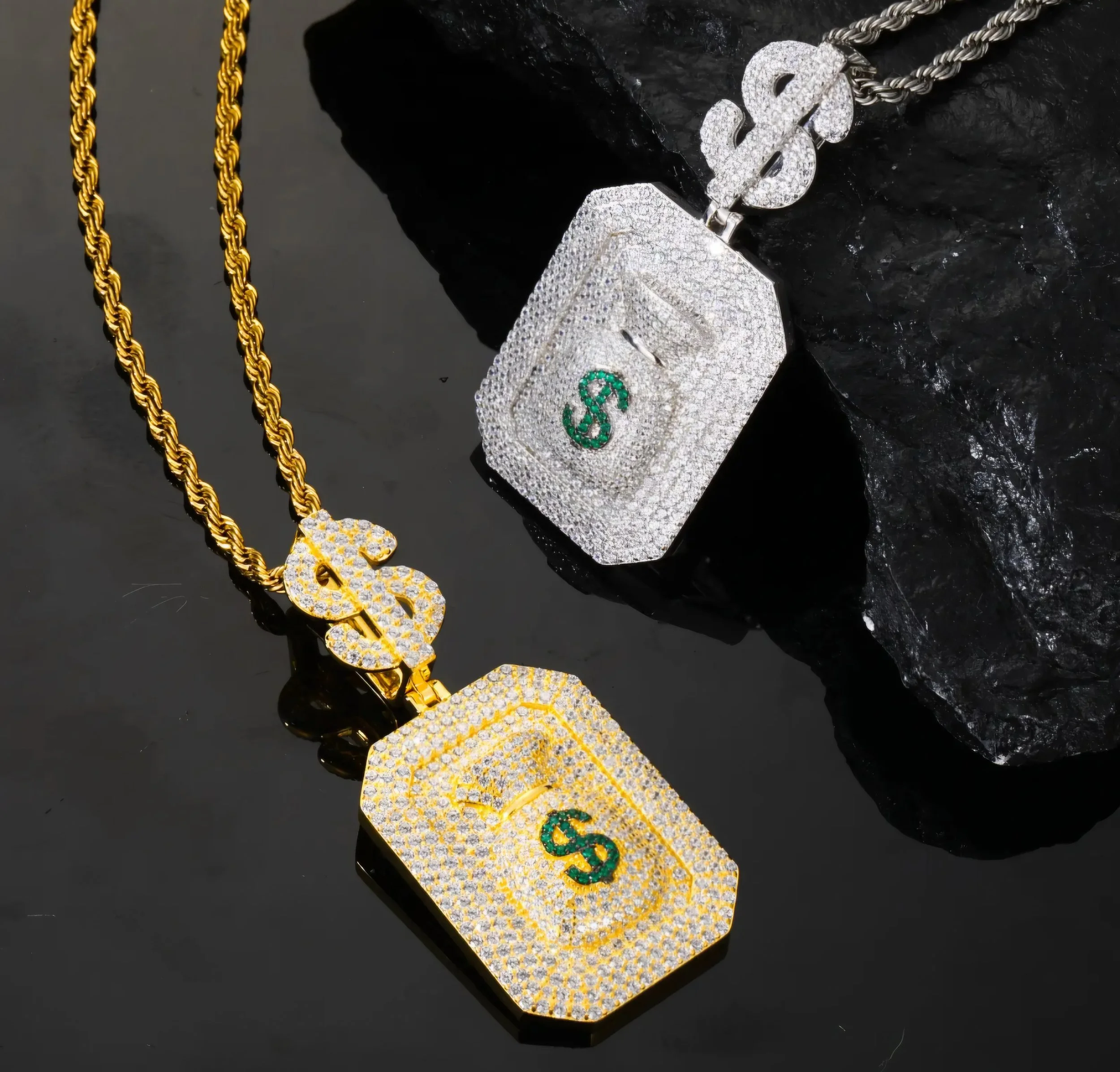 Money Bag Dog Tag Pendant .925 Silver