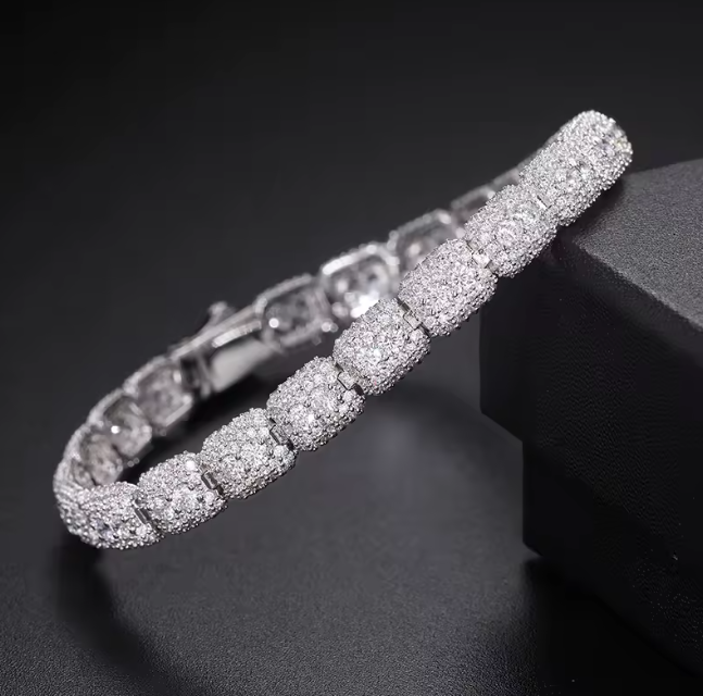 Luxury Claw Set Brilliant Cut Bracelet 925 Silver 7MM
