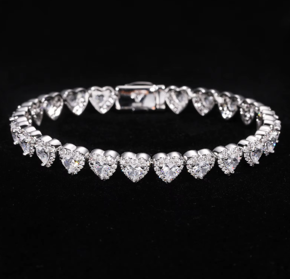 Luxury Heart Cut/Heart Link Chain 925 Silver 7MM