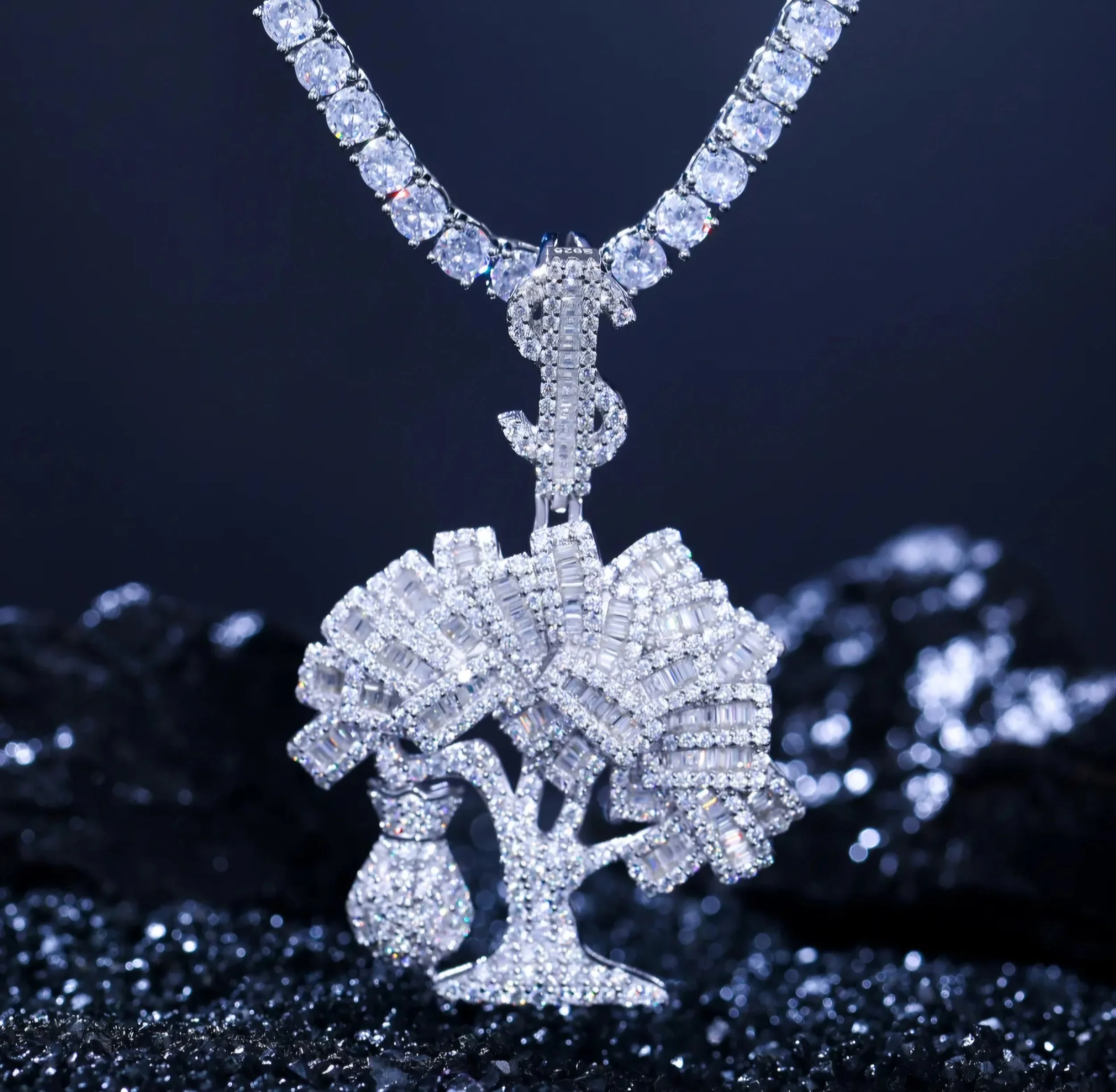 Baguette Money Tree Pendant .925 Silver