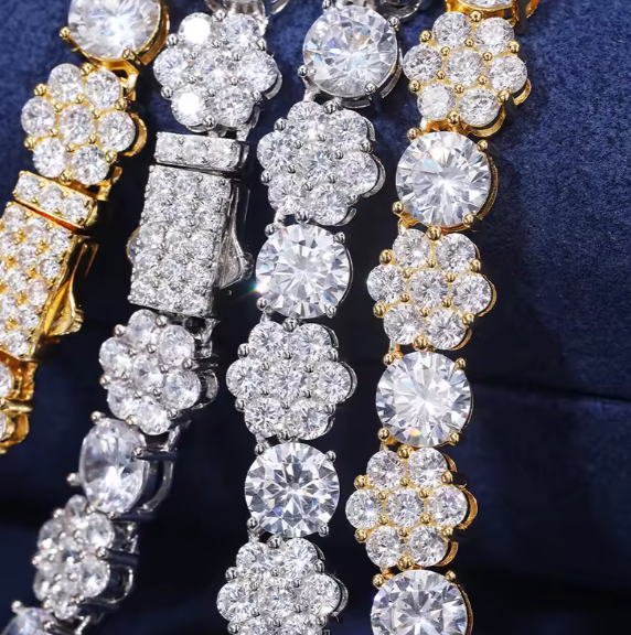 Luxury Flower & Solitaire Link Bracelet 925 Silver 10MM