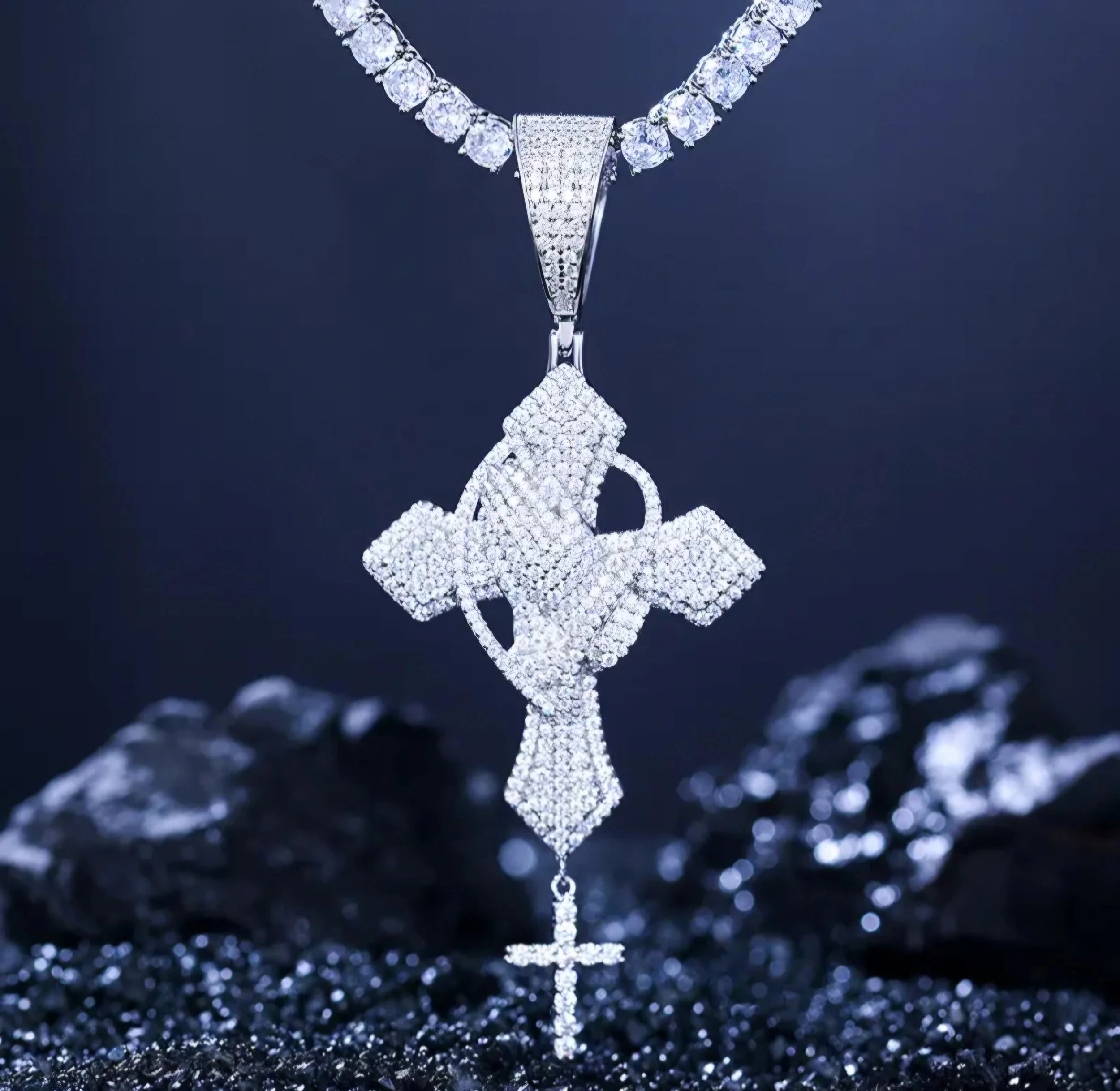 Praying Hands Cross Pendant .925 Silver