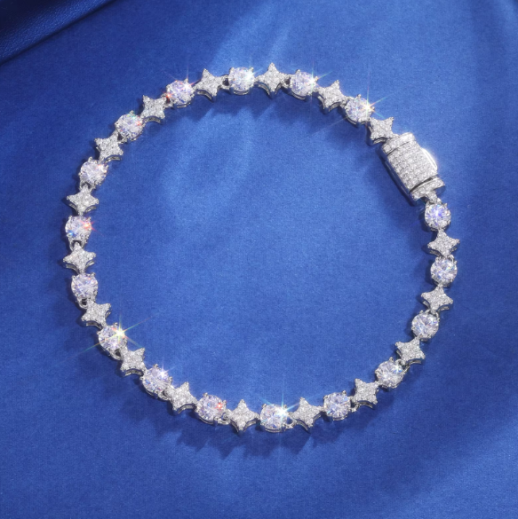 Star & Solitaire Link Bracelet 925 Silver 6MM-8MM