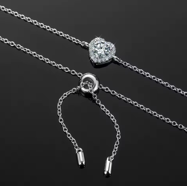 Adjustable Slide Heart Gift Bracelet 925 Silver