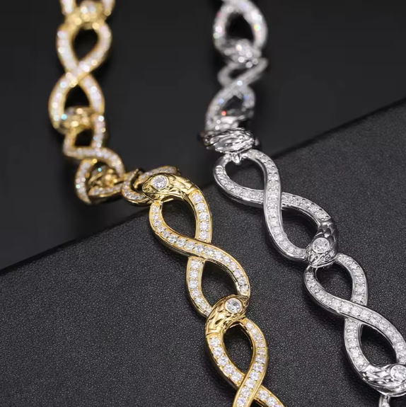 Luxury Infinity Snake Link Bracelet 925 Silver 10MM