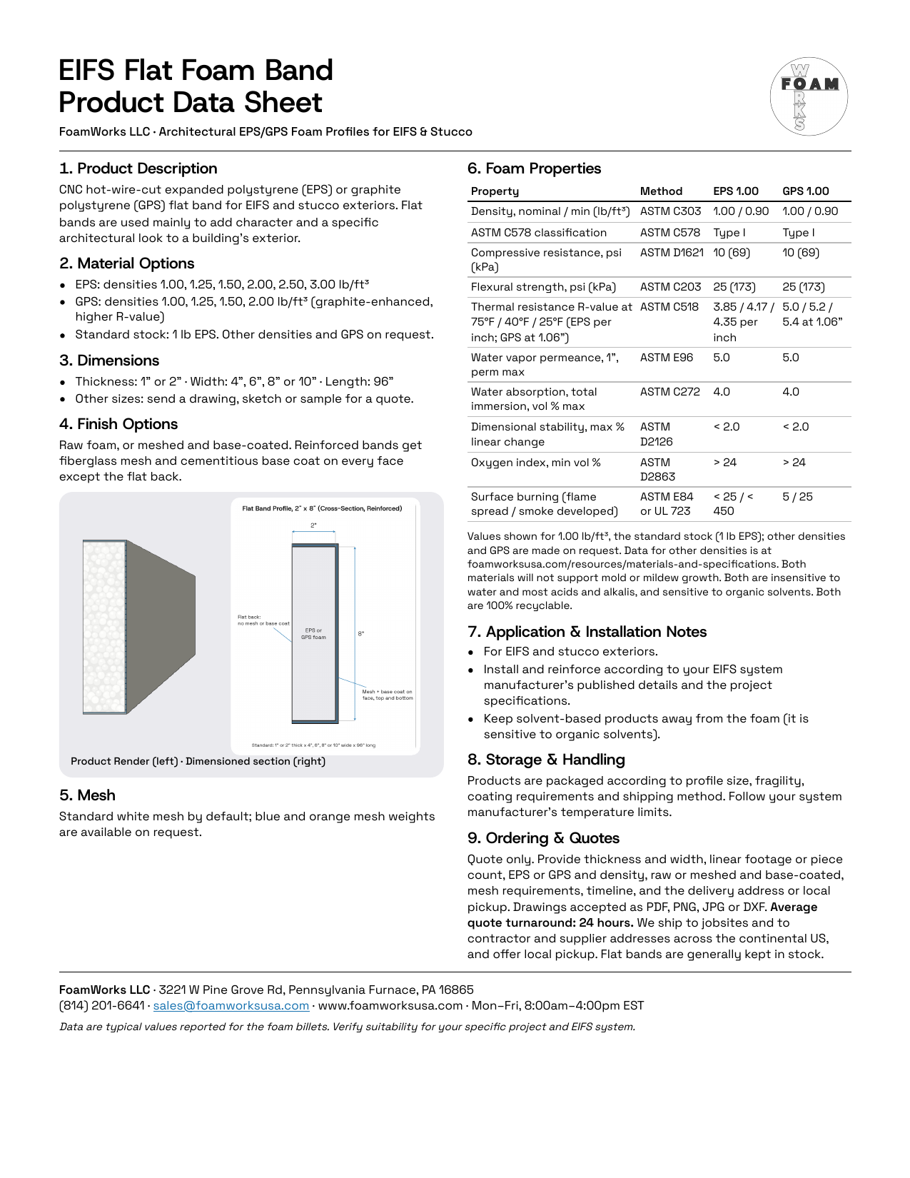 Thumbnail preview of FoamWorks's EIFS Flat Band one-page spec sheet