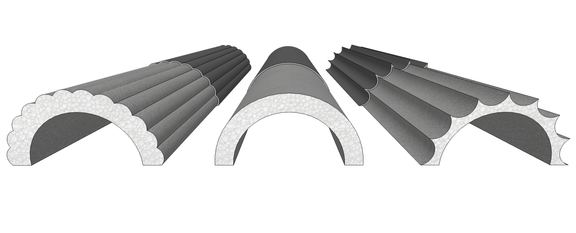 Profile of a few different designs of columns to be made from EPS foam