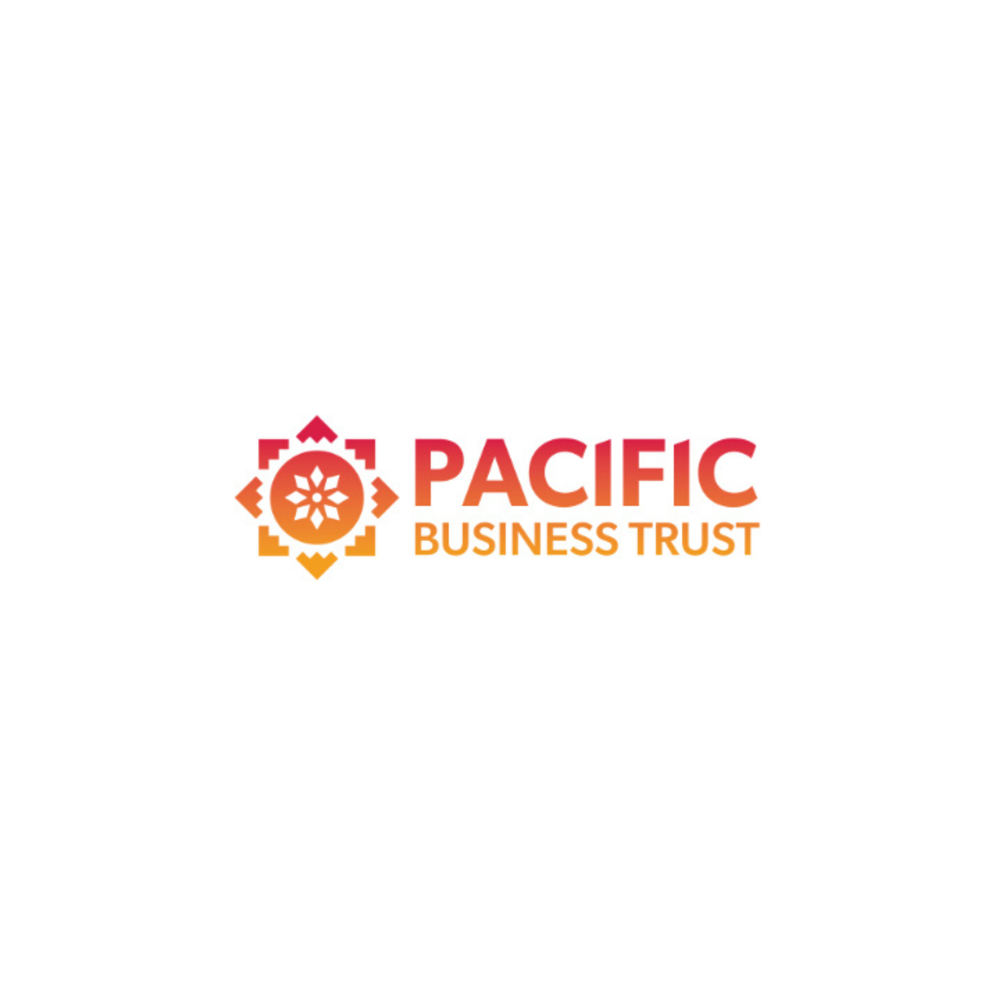 Logo for Pacific Business Trust with orange and red geometric design and the text "Pacific Business Trust" in orange.