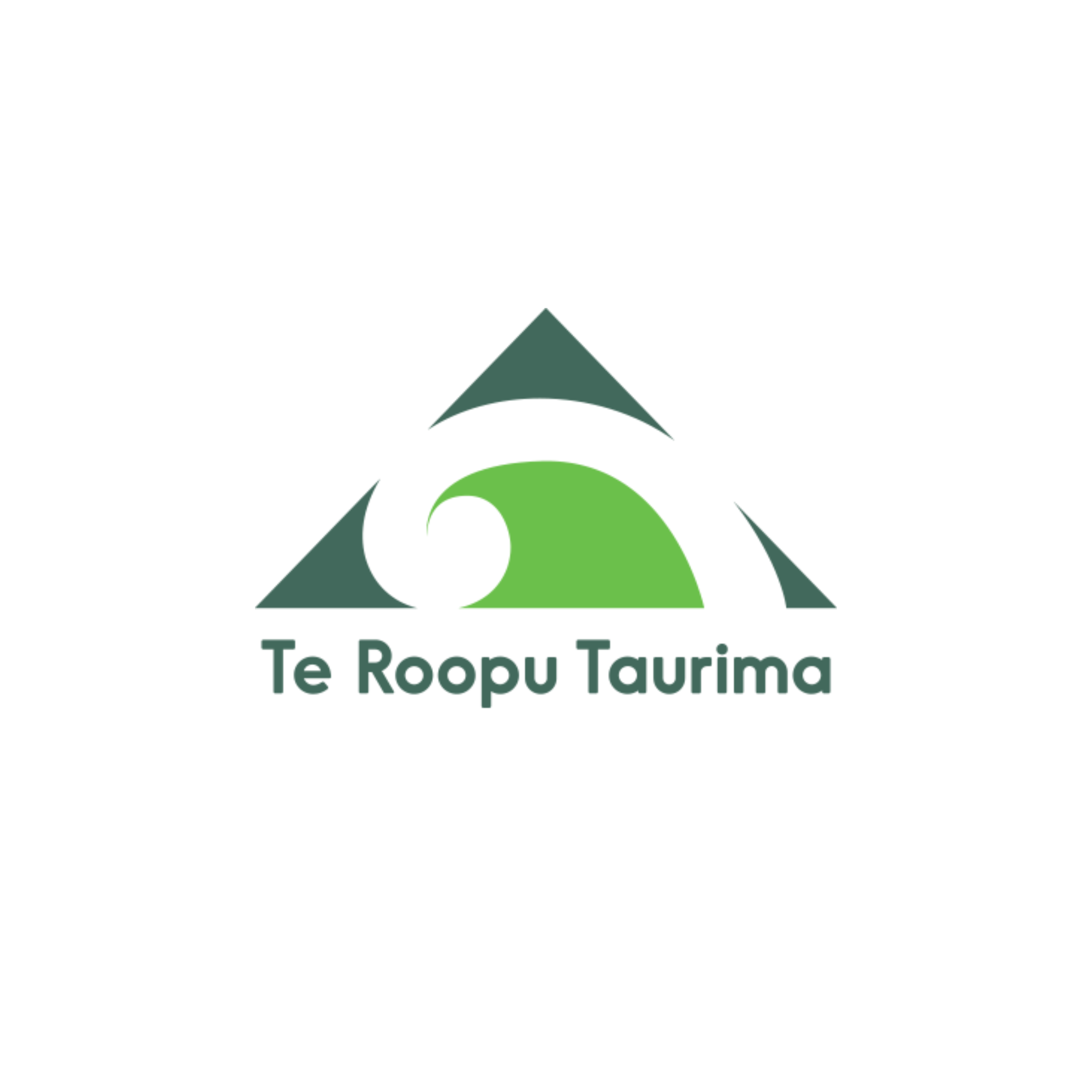 Logo for Te Roopu Tauri, featuring a stylized green and black mountain with a white wave design and text below reading 'Te Roopu Tauri'.