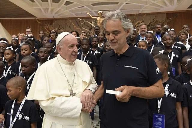 Haitian children, Andrea Bocelli sing for Pope Francis