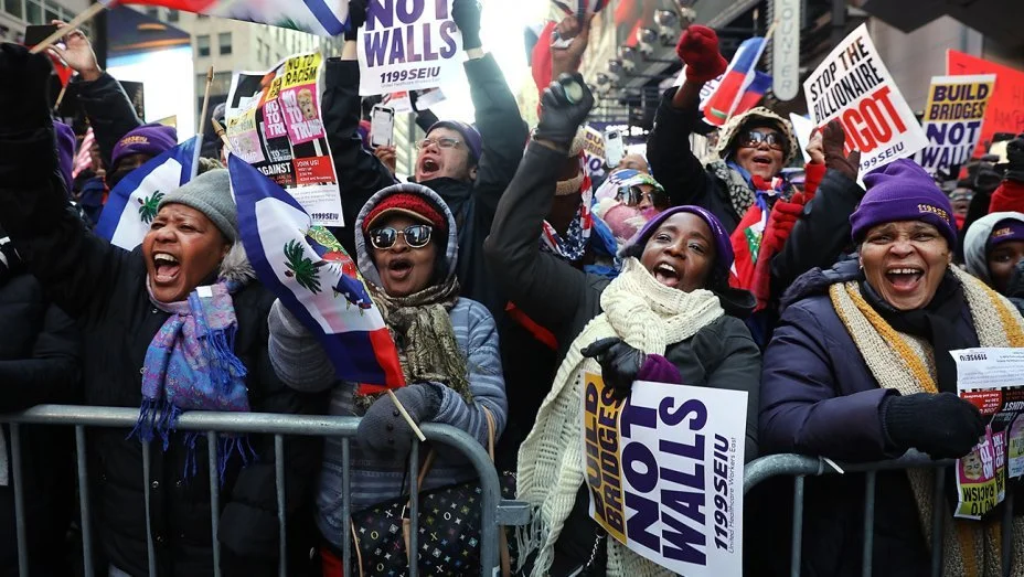 Times Square Protestors Denounce Alleged Trump Remarks on Haiti