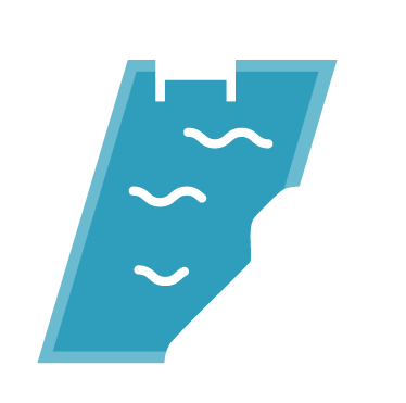 Swimming pool with a wrench symbol indicating pool repair or maintenance.