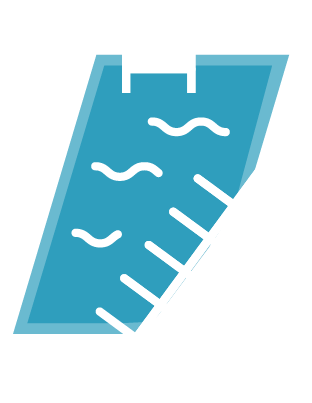 An illustration of a beach chair with a towel and some waves, depicting a seaside scene.