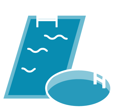 A swimming pool ladder and a floating pool float with steam rising from it.