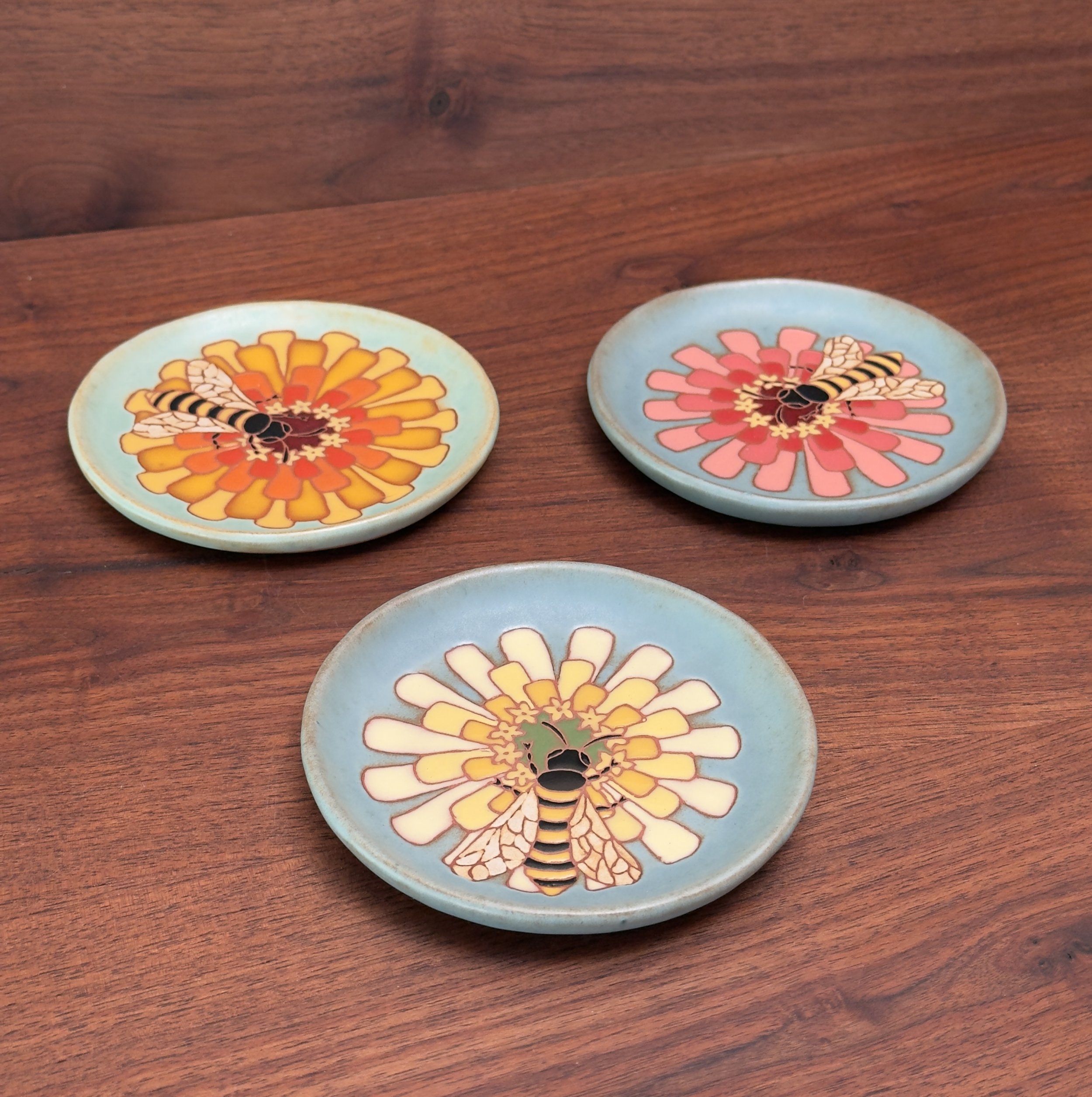Bee and Zinnia Plates, Cory Winn