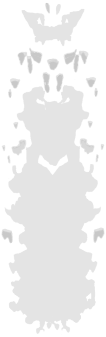 Rorschach inkblot pattern with symmetrical abstract shapes on black background.