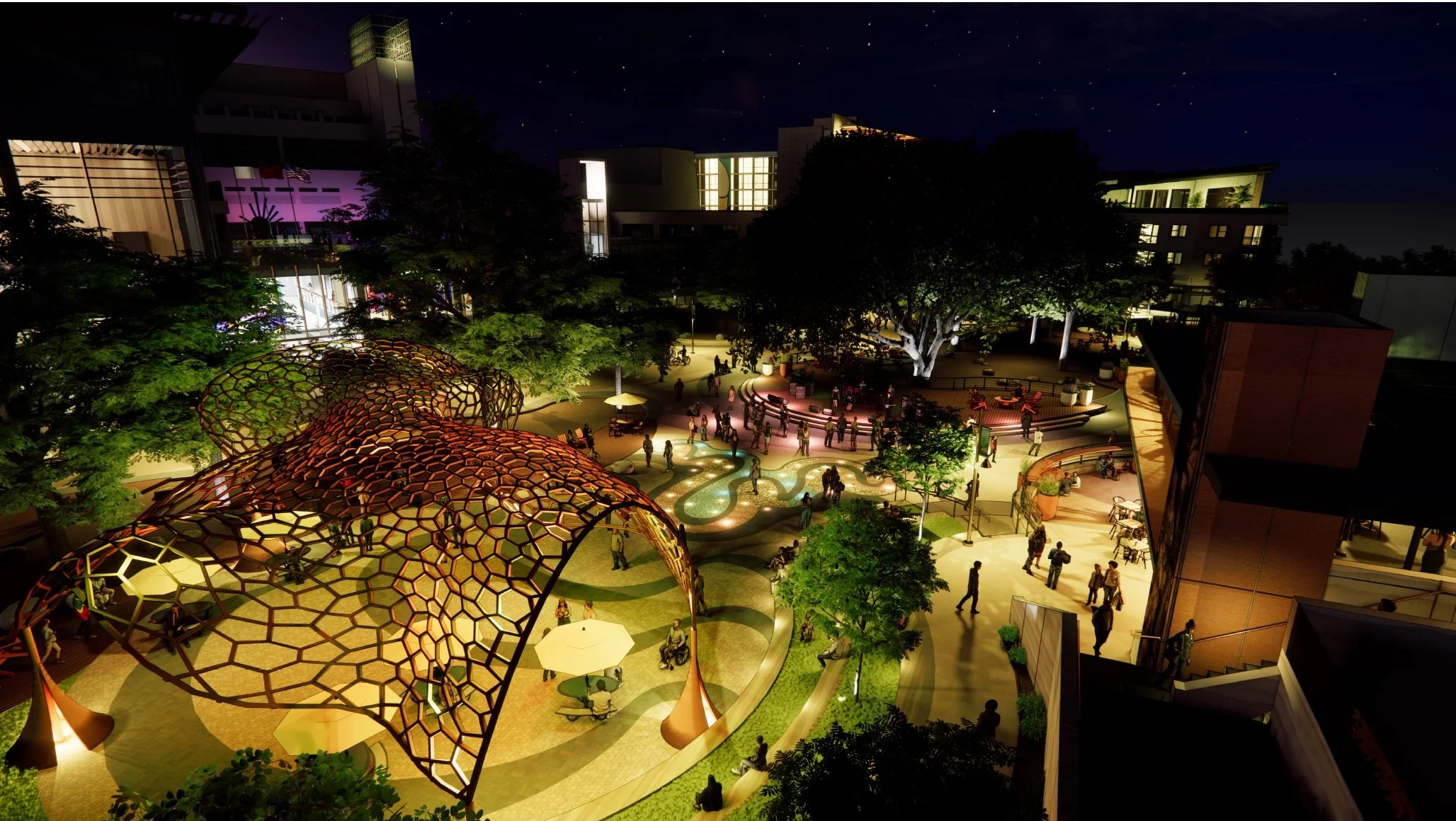 Public square at night