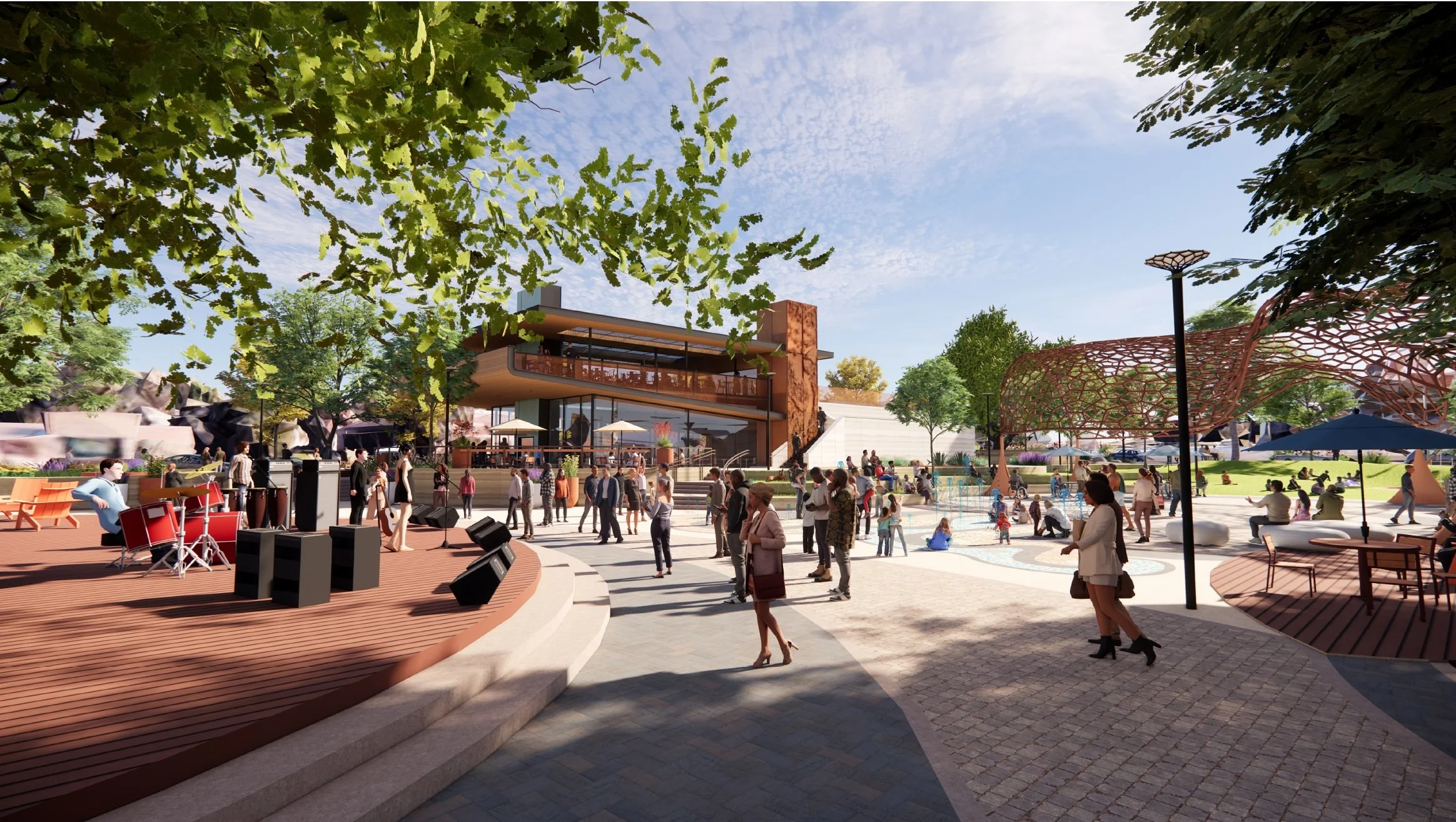 View of the restaurant from the public square