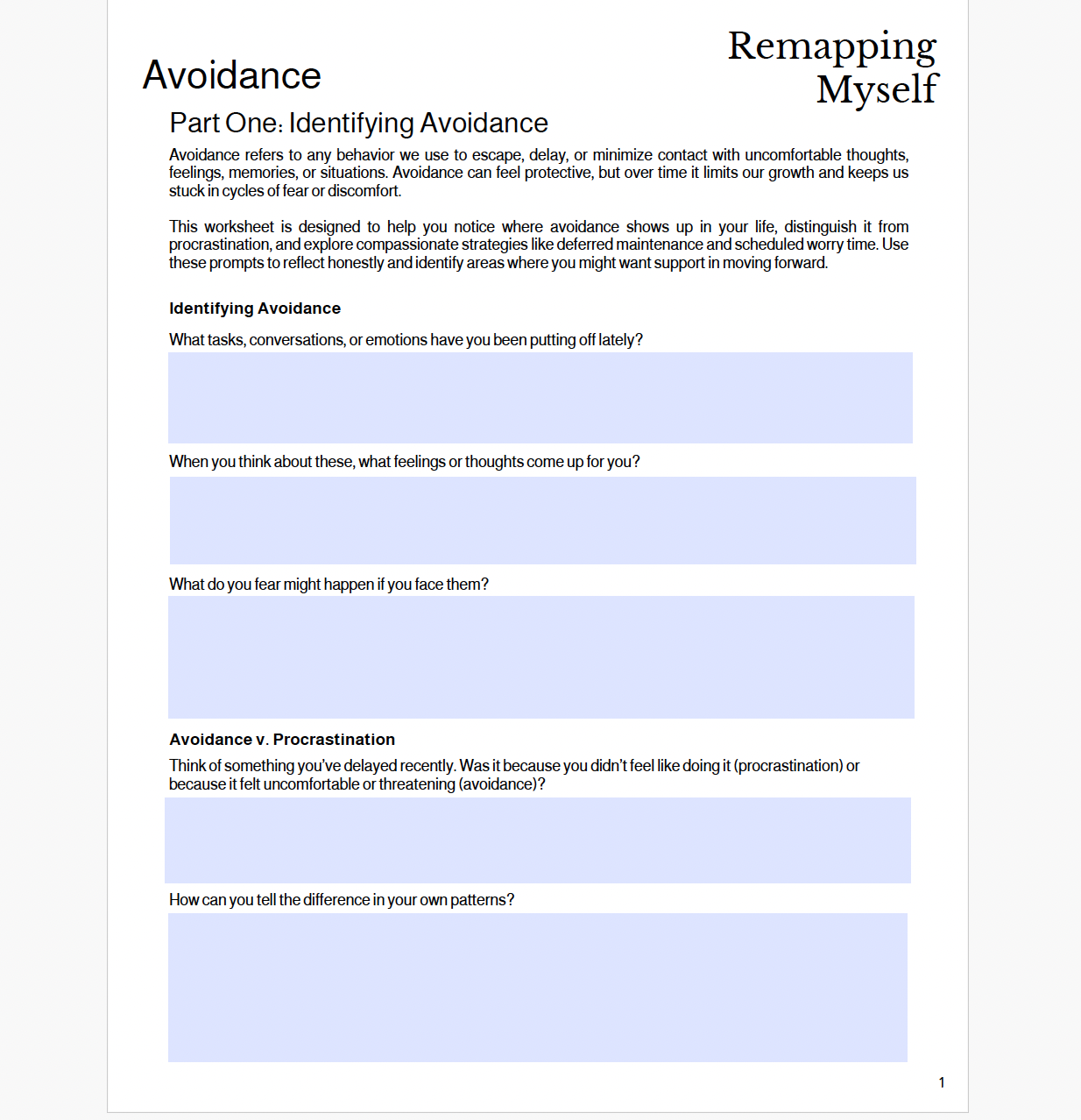 Identifying Avoidance Worksheet
