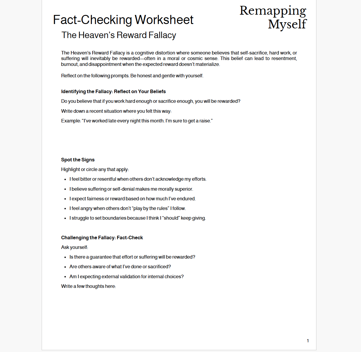 Fact-Check Worksheet: The Heaven's Reward Fallacy — Remapping Myself