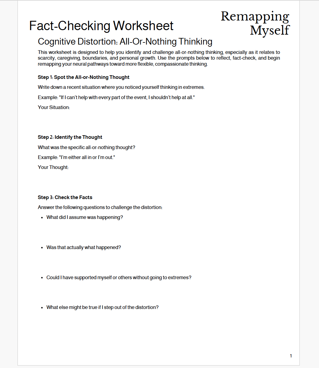 Fact-Check Worksheet: All-Or-Nothing Thinking