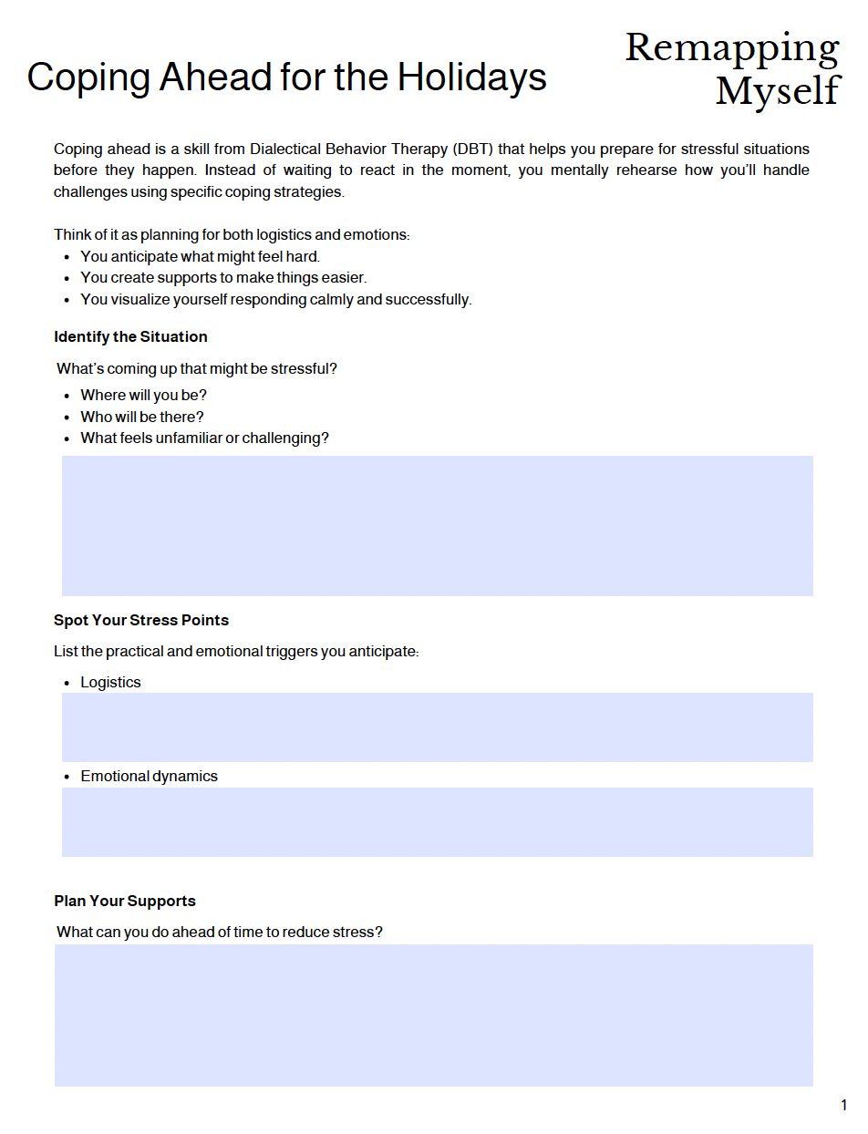 Worksheet for Coping Ahead