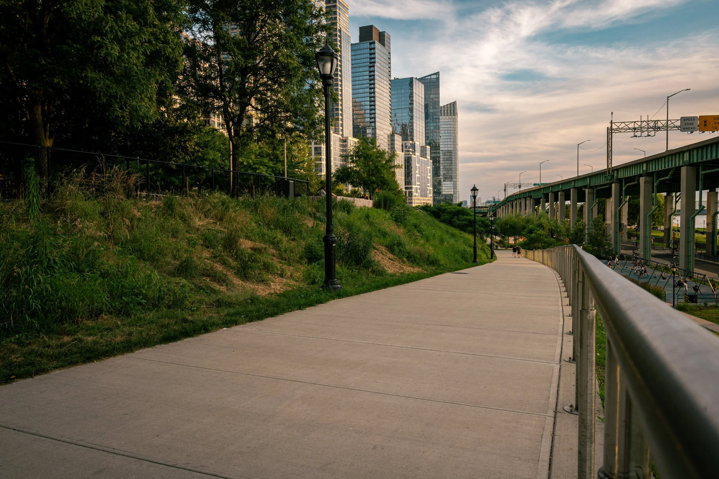 The ramp from Riverside Park South toward Hudson River Park. Upper West Side, NYC.