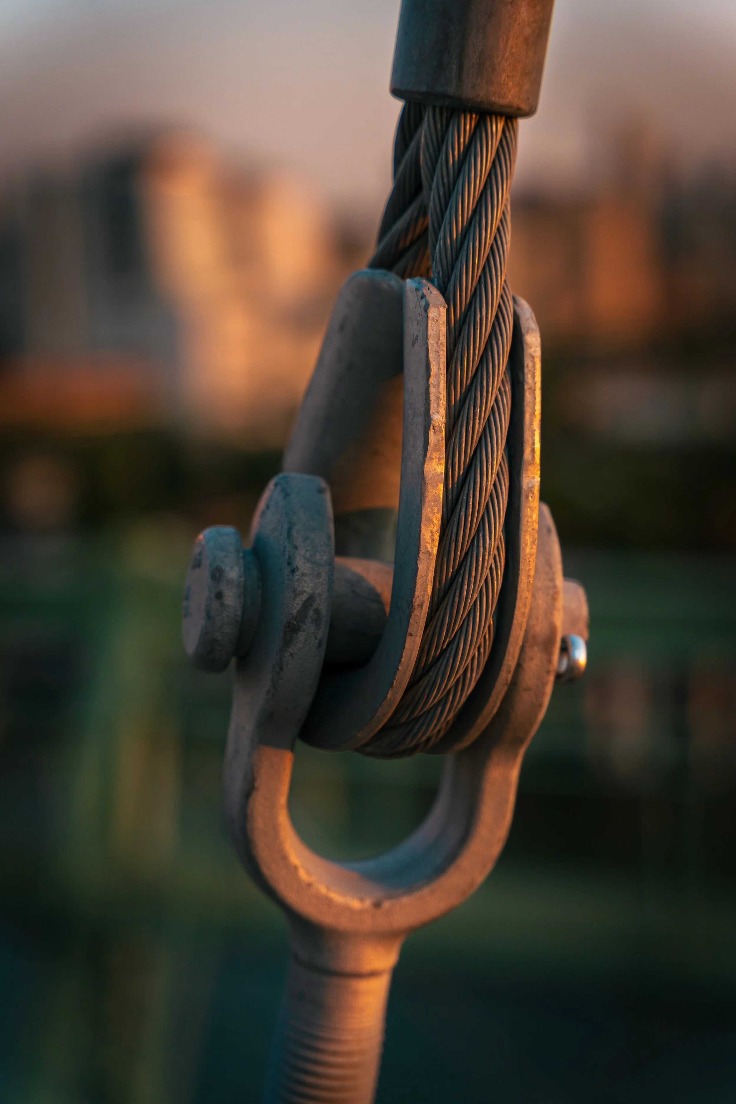 Close-up of a rope sling at Pier 57, NYC.