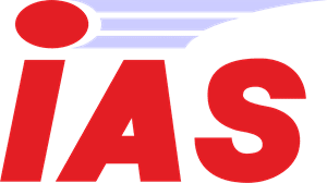 A logo with the letters 'IAS' in red, with a black dot and gray motion lines above.