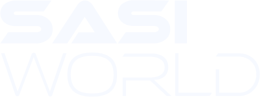 The logo for Sasi World, with 'SASI' in bold white letters and 'WORLD' in thinner white letters below it, on a black background.