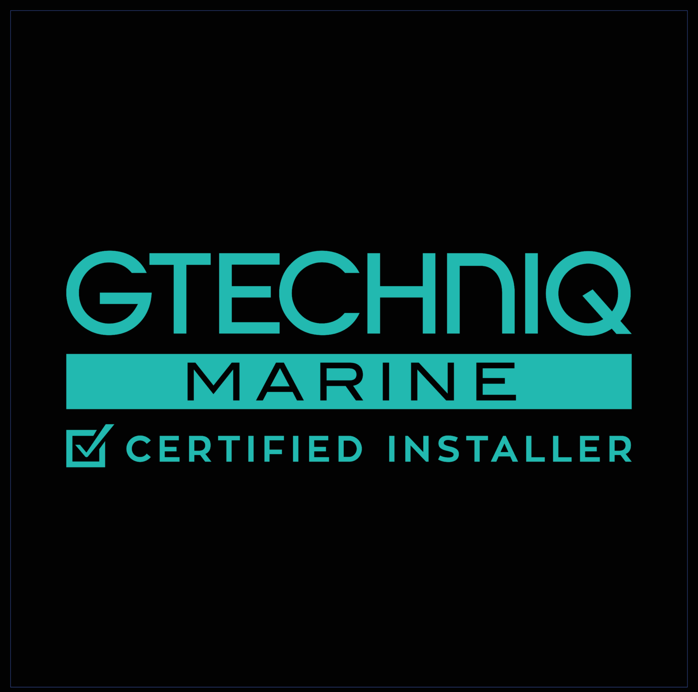GTECHNIQ Marine Certified Installer logo in black and turquoise.