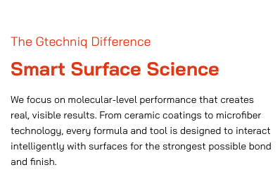 Text about Smart Surface Science, focusing on molecular-level performance, ceramic coatings, and microfabrication.