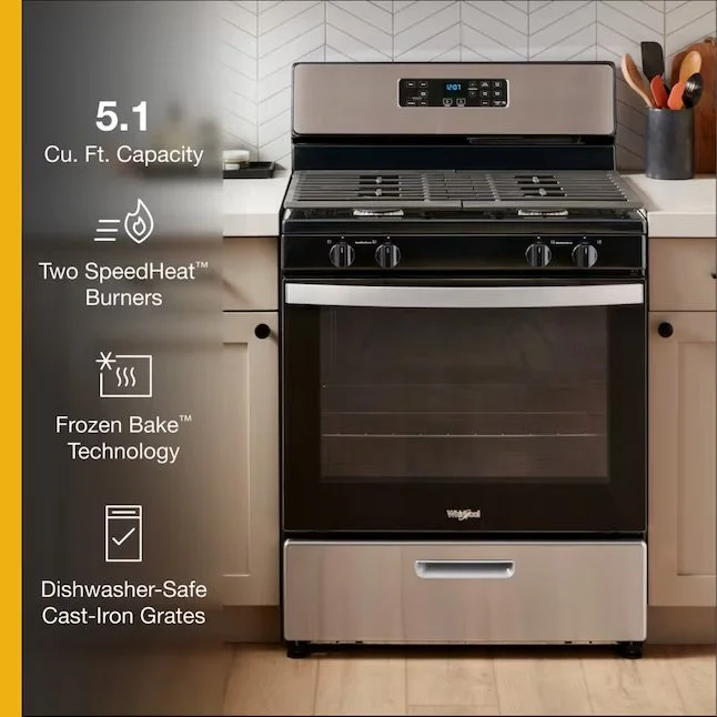 Whirlpool 30 in. 4 Burner Freestanding Gas Range in. Stainless Steel