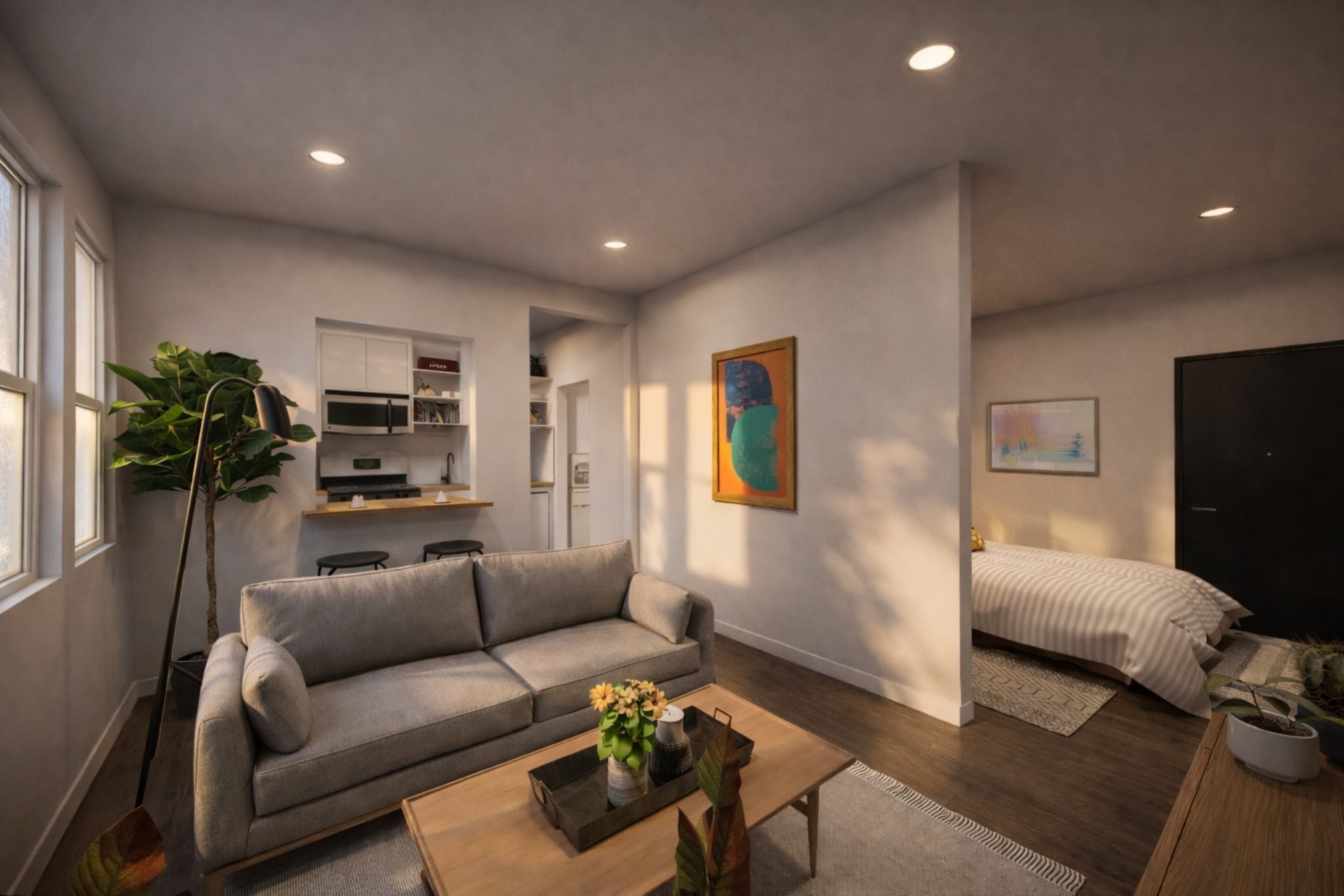 Master bedroom with windows and ample natural light
