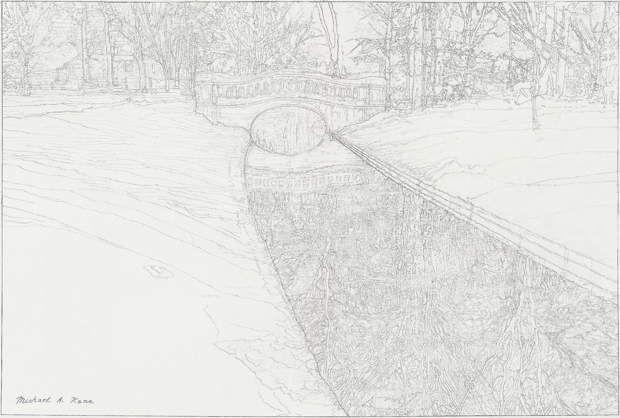 Park bridge pencil drawing