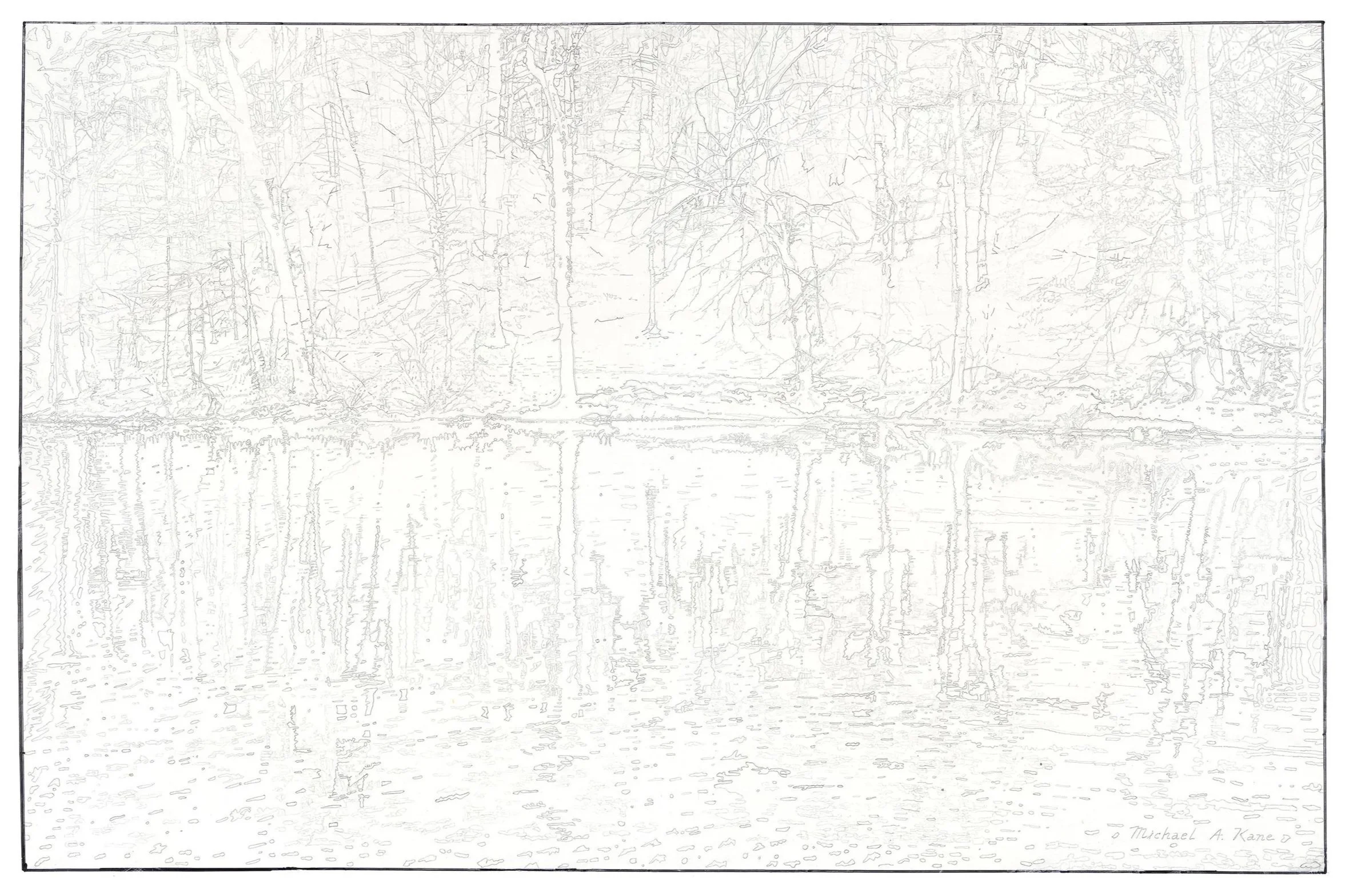 Winter lake pencil drawing