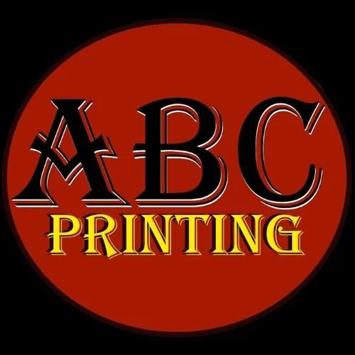 Logo for ABC Printing with red circular background and bold black, red, and yellow text