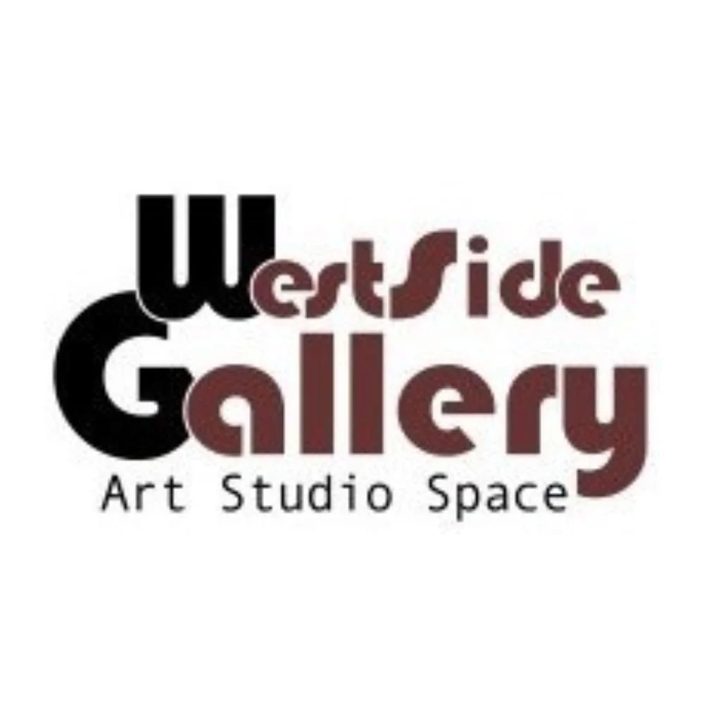 Logo for Westside Gallery art studio space, featuring stylized black and brown text on a white background.