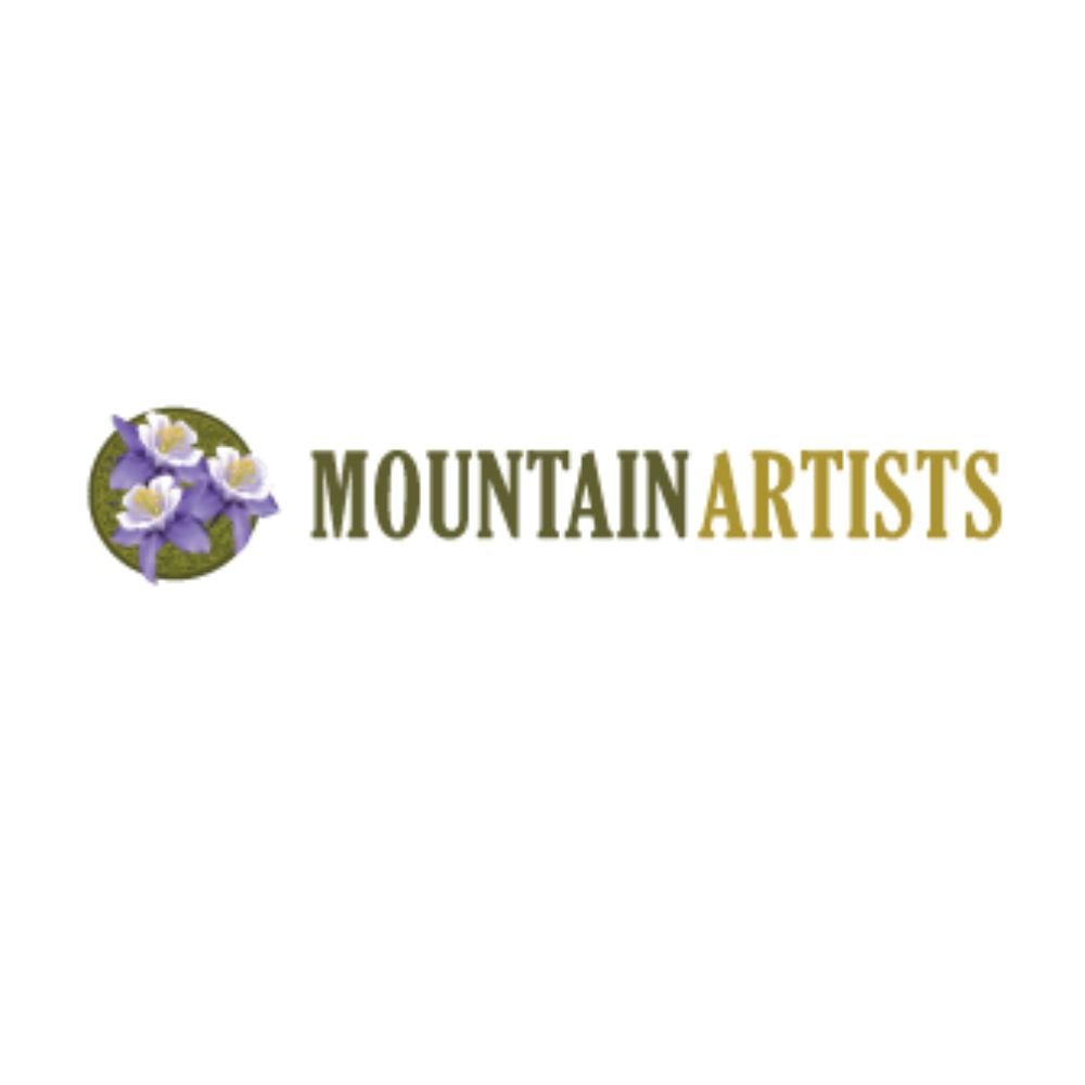 Logo for Mountain Artists with a purple flower graphic on the left and the words 'Mountain Artists' in green and gold lettering.