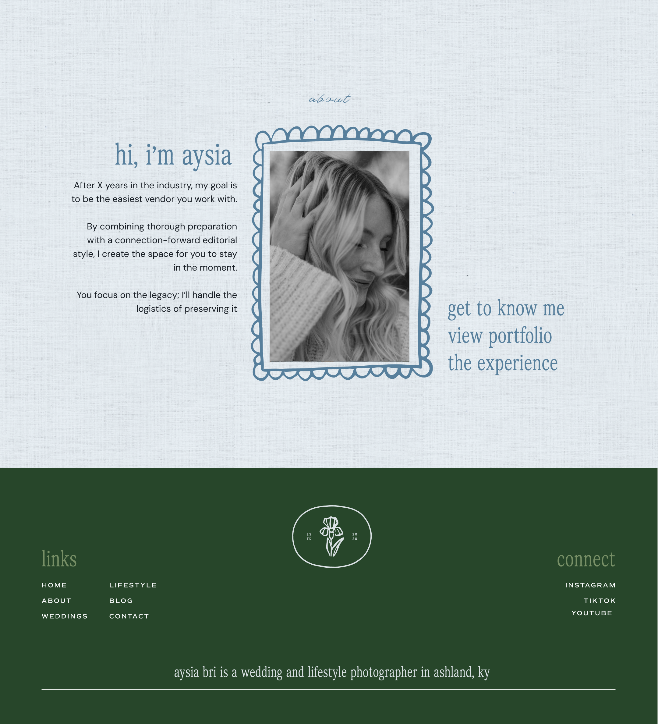 About and Footer | Aysia Bri Photography 