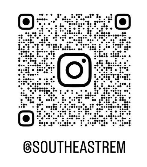 QR code with Instagram logo in the center and the handle '@SOUTHEASTREM' below it.