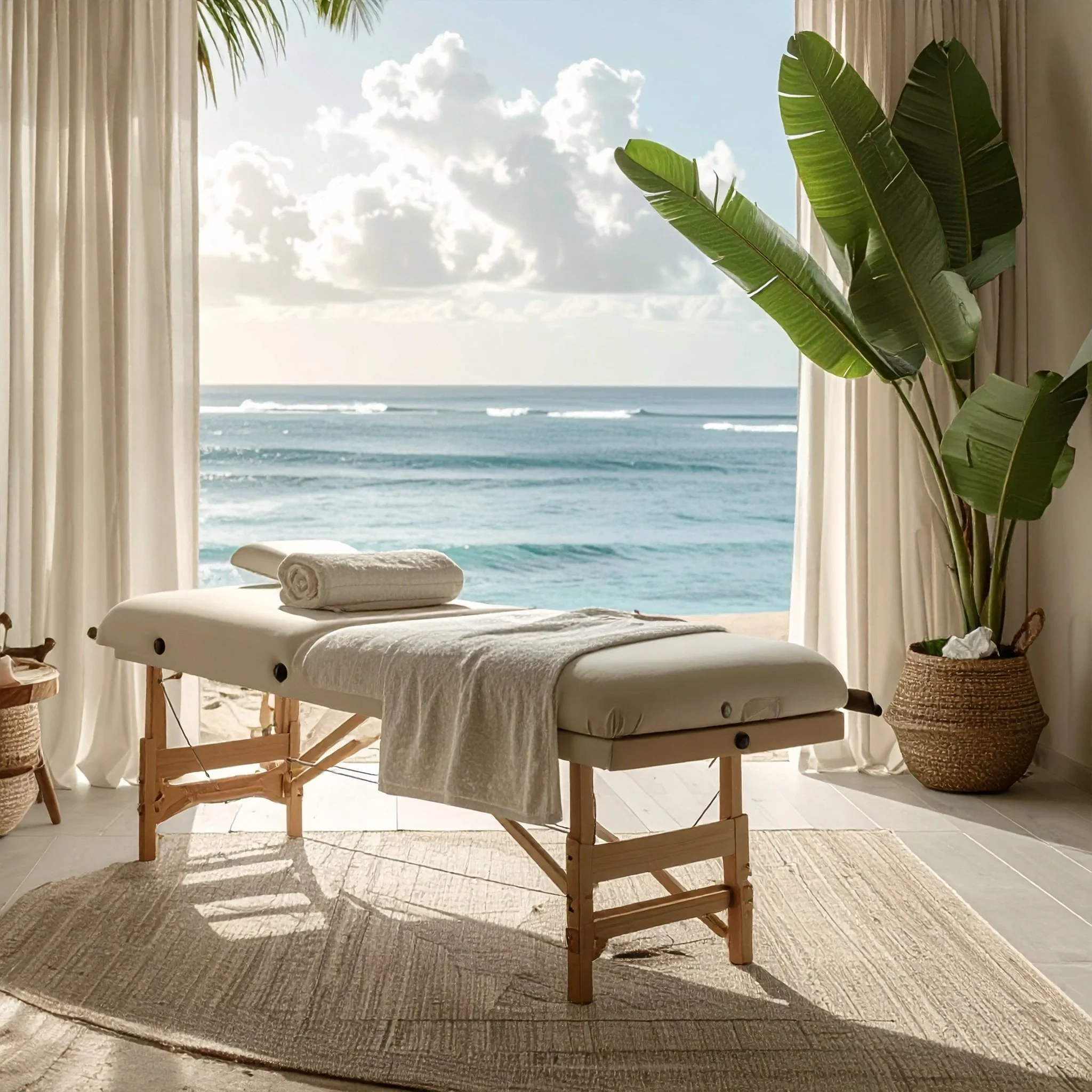 Massage table with ocean view
