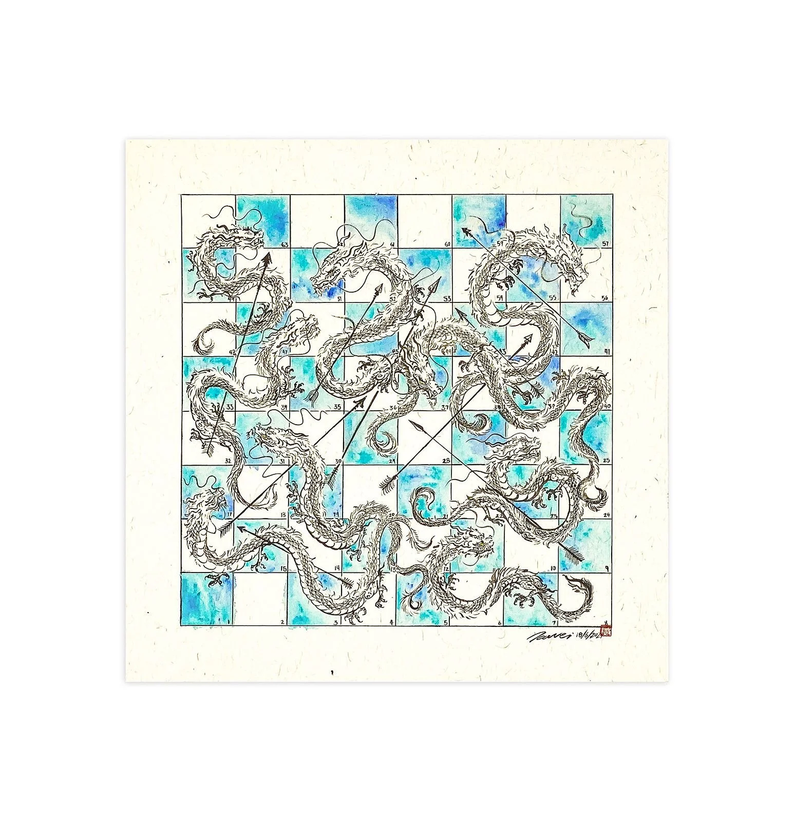 Dragons Dancing With Arrows' // sold
2024
50cmH x 50cmL
Chinese Ink and Acrylic on Rice Paper
