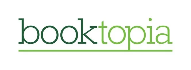 Booktopia logo with the text 'booktopia' in green and black font, underlined in green.