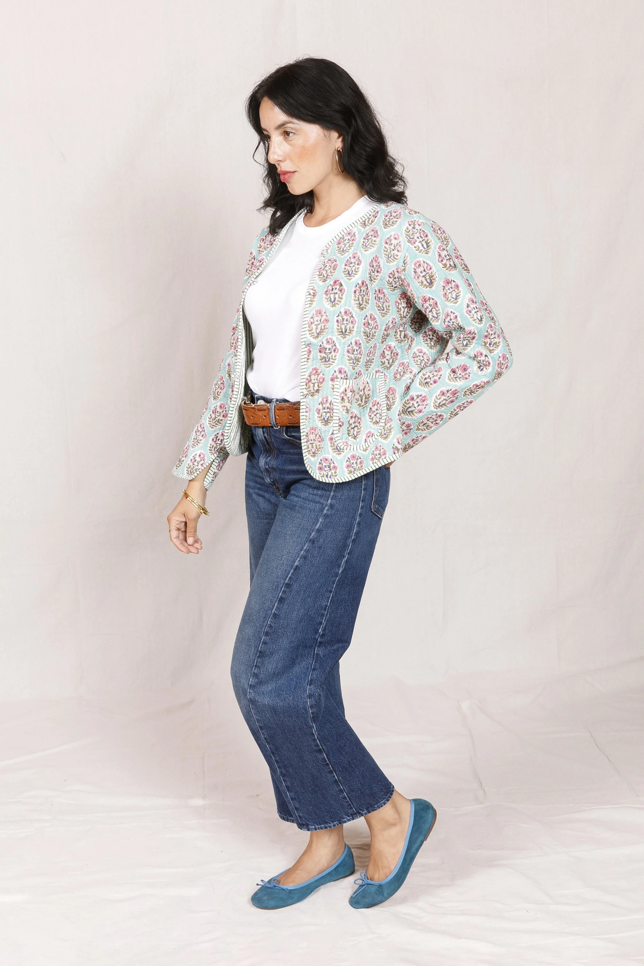 Floral Stamp Reversible Quilted Jacket